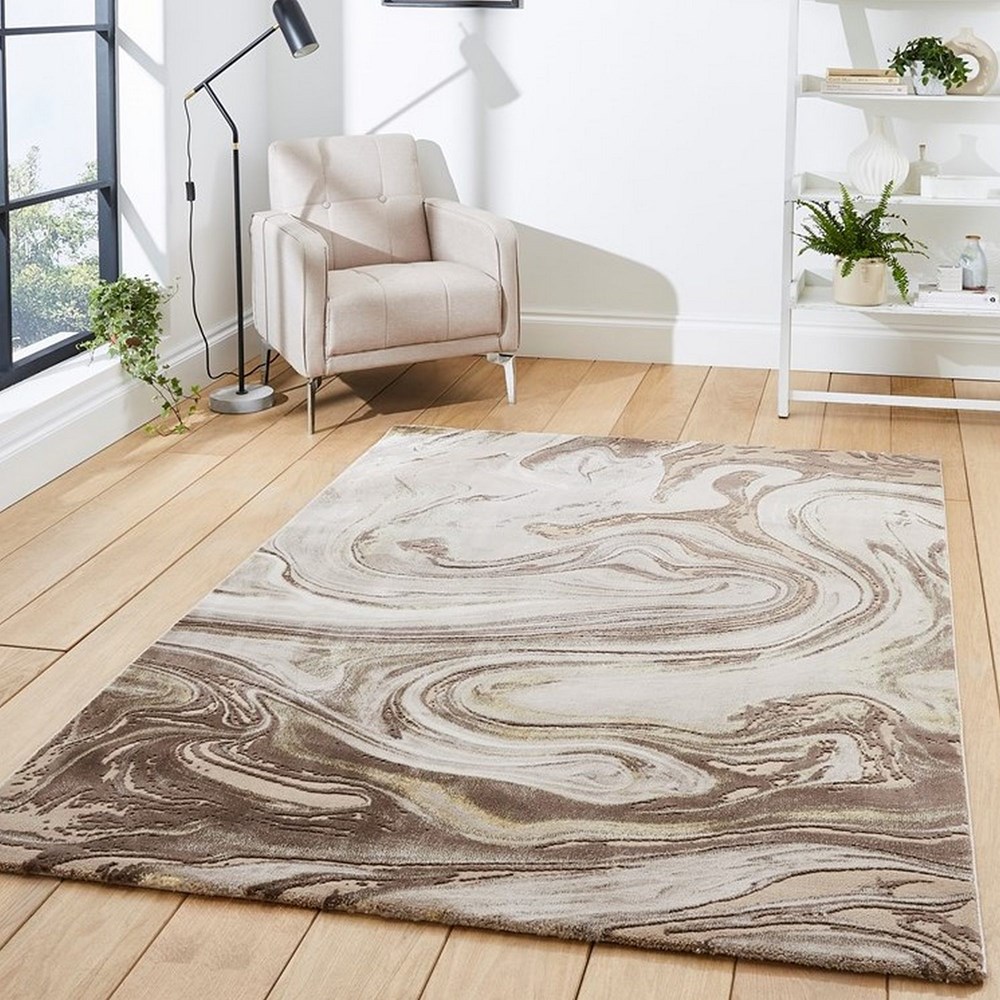 Florence 50031 Marble Modern Rugs in Beige Gold